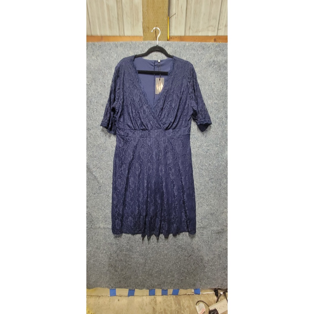 Pin-Up Fashions Women's cocktail Pullover Blue Lined Lace Dress Size 18W